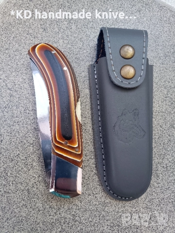 Сгъваем нож ръчно изработен + ПОДАРЪК кания, снимка 5 - Ножове - 51446537