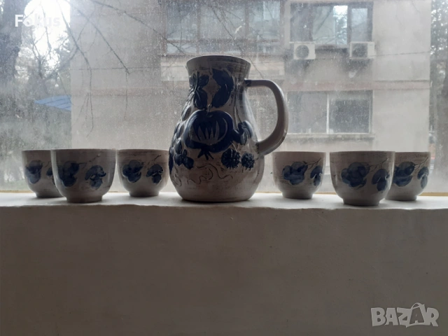 Сервиз за вино немска глазирана керамика, снимка 5 - Антикварни и старинни предмети - 53445388