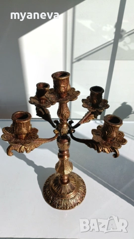 Бронзов, тежък, масивен, френски свещник с 5 гнезда . , снимка 16 - Антикварни и старинни предмети - 53816088