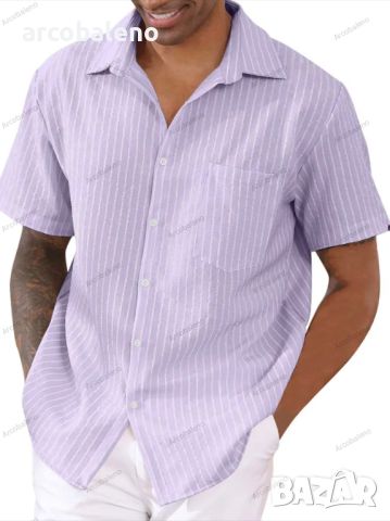 Нова мъжка раирана риза с къс ръкав, 7цвята , снимка 6 - Ризи - 46448084