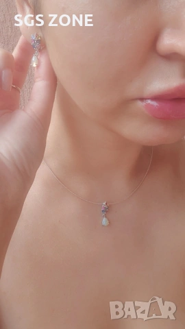 Сребърни обеци с многоцветен сапфир и опал от Тайланд, снимка 8 - Обеци - 53440822