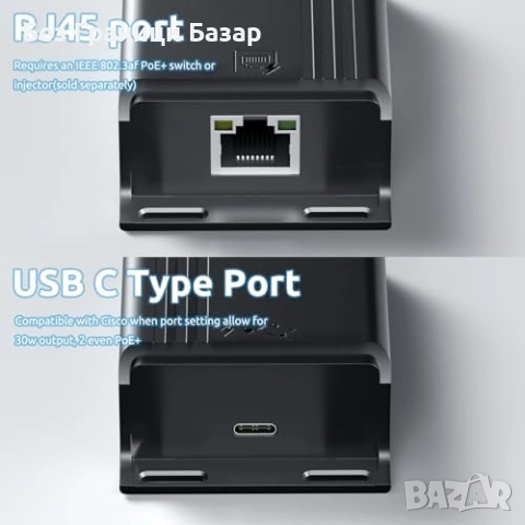Нов PoE+ USB Type-C сплитер 25W 100Mbps за Pixel, Surface, Galaxy, снимка 3 - Друга електроника - 51488160