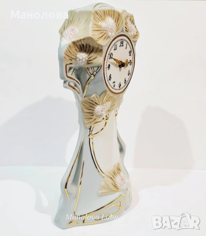 Порцеланов настолен часовник Royal Dux Bohemia Secese в стил Art Nouveau. , снимка 5 - Антикварни и старинни предмети - 53364608
