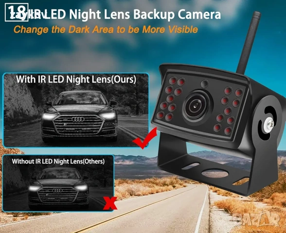 URVOLAX Безжична камера за заден ход: 7-инчов монитор IP69K Водоустойчива автомобилна камера, снимка 2 - Друга електроника - 53935014