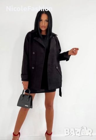 Велурено палто в черно  , снимка 2 - Палта, манта - 45535881