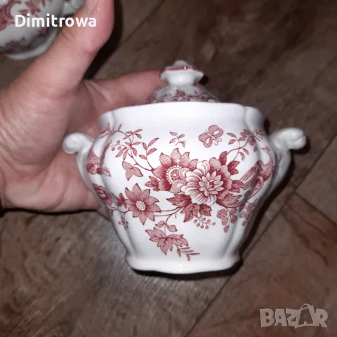 Намалена цена 150.00лв Сервиз чай/кафе RidgwayStaffordshire England WINDSOR PINK Red Floral Birds , снимка 10 - Сервизи - 47084558