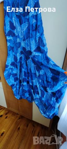 Дамска лятна памучна рокля тъмно синя, италианска мода, снимка 3 - Рокли - 46407880