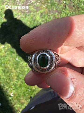 Стар сребърен пръстен 925 с камък изумруд, снимка 2 - Пръстени - 54299515