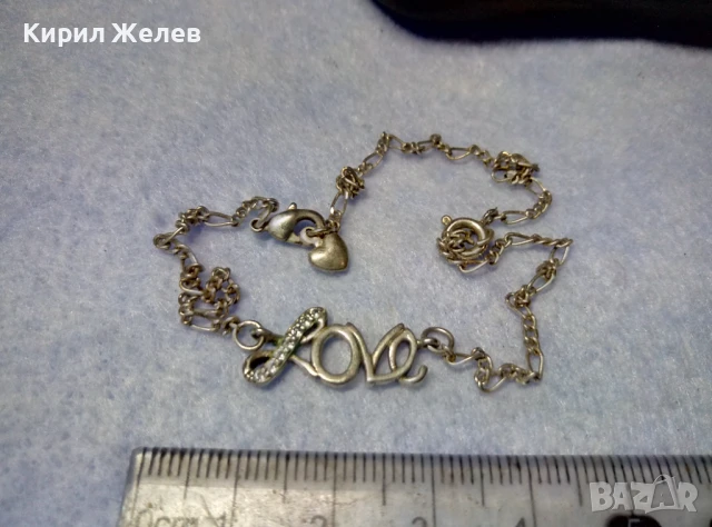 LOVE Стара РОМАНТИЧНА ПОСРЕБРЕНА ГРИВНА За ГЛЕЗЕН КАРТИЕ ПЛЕТКА от БЛАГОРОДНА СТОМАНА сЦИРКОНИ 26910, снимка 5 - Гривни - 50528694