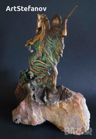 Свети Георги, скулптура, бронз върху основа яспис , снимка 6 - Статуетки - 53338125