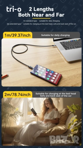 Essager 240W USB Type-C към USB C, 100W PD 3.1, бързо зареждане 2 метра, снимка 2 - USB кабели - 52499528
