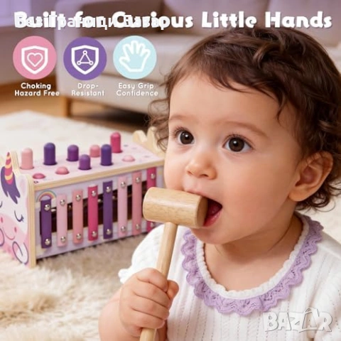 Нова монтесори Дървена образователна играчка чукче и ксилофон за деца, снимка 2 - Образователни игри - 53914381