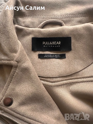 Pull&Bear велурено бежово късо яке тип байкър, снимка 4 - Якета - 53685331