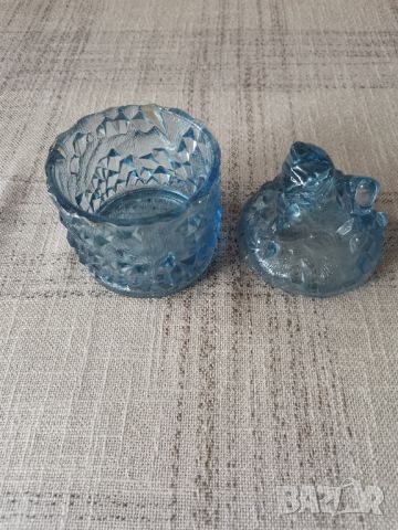 Синя стъклена бонбониера тип "джудже" , снимка 4 - Антикварни и старинни предмети - 45586101