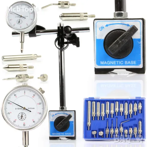 Магнитна стойка с индикаторен часовник с 22 броя накрайници Mar-Pol, снимка 2 - Други инструменти - 48076319