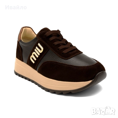 Дамски кафяви обувки от естествена кожа с платформа и златист акцент, снимка 4 - Дамски ежедневни обувки - 52368249