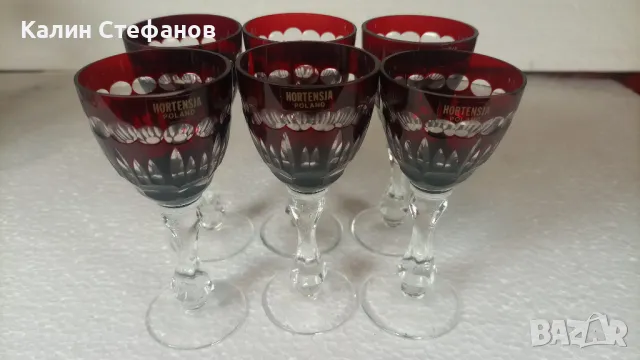 Червен кристал, ракиен комплект от 6 бр, Полша, снимка 5 - Чаши - 50414123