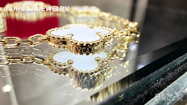 Van Cleef & Arpels VCA 5 Motifs Gold Chalcedony Vintage Alhambra Дамска Гривна, снимка 7 - Гривни - 53492081