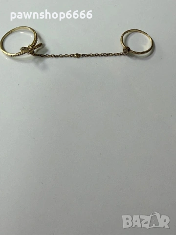 Златен двоен пръстен с верижка 14К - 2,27 грама, снимка 4 - Пръстени - 54190970