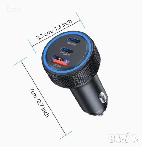 Адаптер зарядно за кола с 3 порта, снимка 2 - Аксесоари и консумативи - 53569219