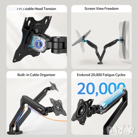 Acer Регулируема стойка за два монитора за екрани от 17 до 32 инча, VESA 75/100 мм, до 8,4 кг, снимка 6 - Монитори - 53410929