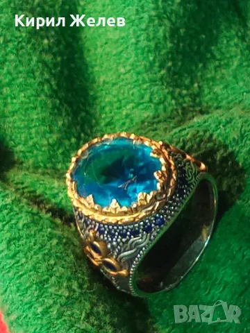 ВЕЛИКОЛЕПЕН СКЪПОЦЕНЕН СРЕБЪРЕН ПРЪСТЕН МАРКОВО СРЕБРО 925 CG с БРОНЗОВ ОБКОВ и СИН ЦИРКОН 50127, снимка 18 - Пръстени - 49351622