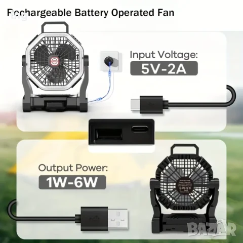 Преносим акумулаторен вентилатор с осцилация – 10 000 mAh | До 16 часа работа | Идеален за къмпинг, снимка 3 - Къмпинг осветление - 50926901
