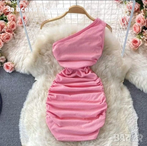 Дамска Къса Памучна Еластична Рокля - Различни Цветове Код Верона12, снимка 2 - Рокли - 54002799