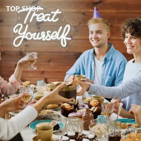 Нов Неонов Светещ Надпис Treat Yourself - Идеален за Домашен Декор, снимка 6 - Пана - 49498225