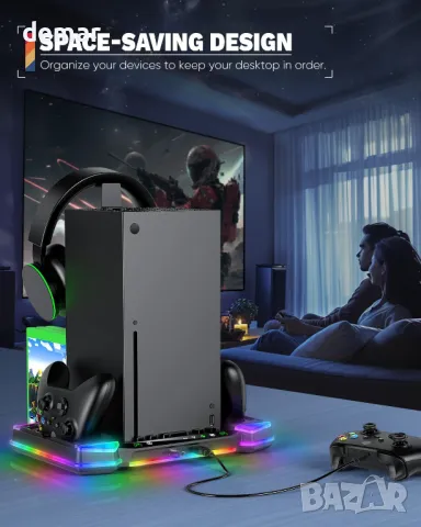 Стойка за зареждане и охлаждащи вентилатори за Xbox Series X, 11 RGB светлинни режима, снимка 8 - Аксесоари - 46994671