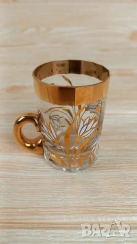 6 чаши с позлата и декорация на цветя, снимка 3 - Чаши - 49680152