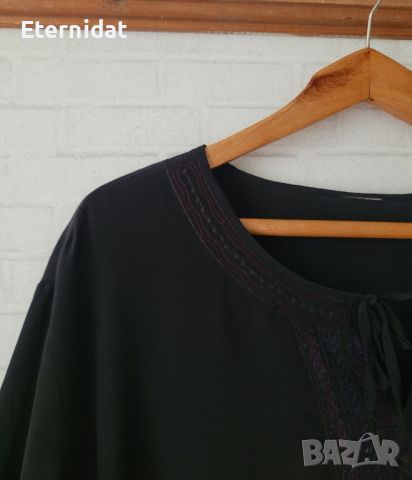 Черна блуза коприна, снимка 2 - Ризи - 46389443