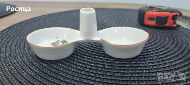 Българска солница от порцелан с червен кант, снимка 2 - Прибори за хранене, готвене и сервиране - 53968174