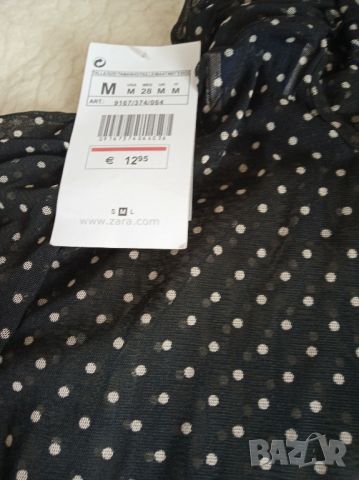 Елегантна дамска блуза без ръкав, бели точки на черен фон, размер 36, нова, снимка 1 - Блузи с дълъг ръкав и пуловери - 46384339