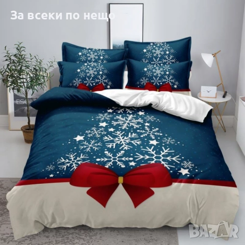 Коледно спално бельо, 100% памук, 6 части - Налични Различни Десени Код P1600, снимка 2 - Спално бельо - 52588999