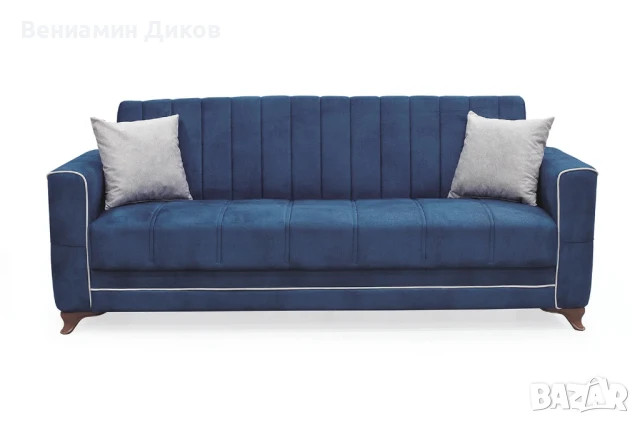 Разтегателен диван ACELYA с ракла и функция сън, тъмносин, снимка 2 - Дивани и мека мебел - 51408983