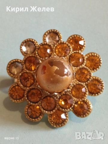 ВИНТИДЖ БРОШКА с КРИСТАЛИ в КЕХЛИБАРЕН ЦВЯТ ЦИТРИН и ПЕРЛА 52186