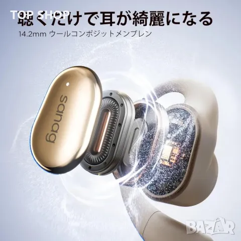 Слушалки с отворено ухо SANAG C16S Open Fit, безжични Bluetooth с микрофон, с куки за уши, бежово, снимка 4 - Безжични слушалки - 49627292