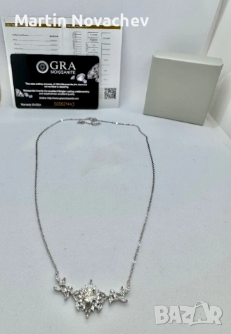 Сребърно колие с мойсанит (Диамант) 1 карат, снимка 5 - Колиета, медальони, синджири - 53647908