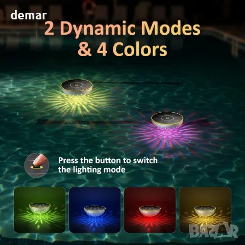 PChero Соларни осветителни тела за езерце, 2 броя RGB плаващи осветителни тела, IPX8, снимка 3 - Соларни лампи - 50433930