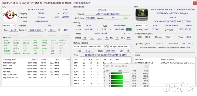 HP Victus Gaming 15-fb0011nu / 15.6" / Ryzen 5 5600H / RTX 3050TI / 16GB RAM / 512GB SSD NVMe, снимка 8 - Лаптопи за игри - 53471594