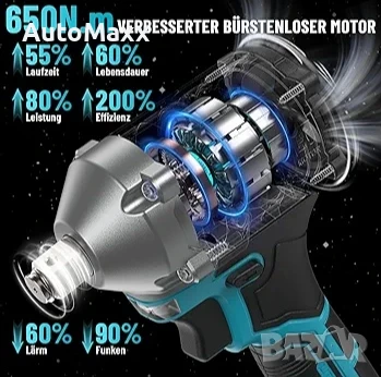 Ударен гайковерт Uaoaii 650 Nm с 2 броя батерии 4000 mAh и бързо зарядно

, снимка 2 - Винтоверти - 50469525