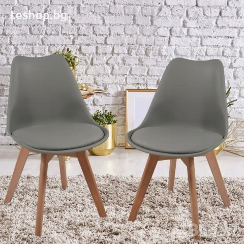 Трапезен стол 2 броя комплект сиви MIADOMODO