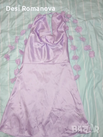 Лилава сатенена рокля SHEIN с цветя – размер S – нова, снимка 2 - Рокли - 53726617