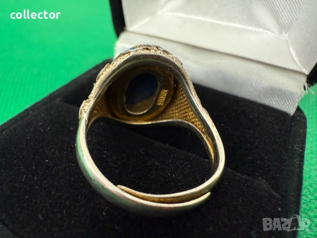 Уникат ! Сребърен пръстен с емайл / позлата и лапис лазули. №7638, снимка 4 - Пръстени - 52502949