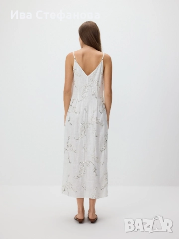 Бяла нова  дълга елегантна midi миди дължина рокля пайети 80% вискоза, 20% лен ленена , снимка 5 - Рокли - 45697745