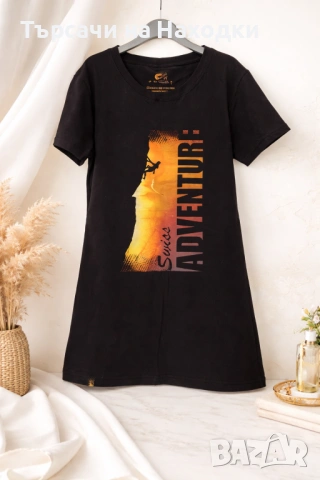 Дамска тениска Swiss Adventure in the Sun – XS (X-Small), черна black свежа и модерна, снимка 8 - Тениски - 50834649