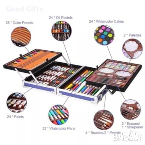Голям детски комплект за рисуване -145 части в метален куфар с Еднорог, Розов, снимка 3 - Рисуване и оцветяване - 46291033