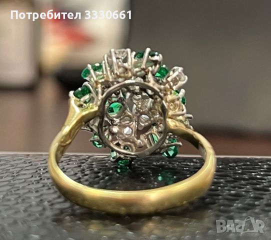 Златен пръстен с брилянти и изумруди, снимка 7 - Пръстени - 45826584