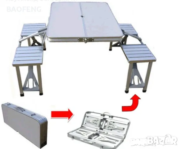 @ Нови от ВНОСИТЕЛ Алуминиева сгъваема маса с 4 стола за пикник ,85x67x67 см тип куфар, снимка 13 - Къмпинг мебели - 50102110